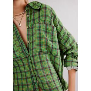 ECU FREE PEOPLE we the free cardiff plaid top in green combo